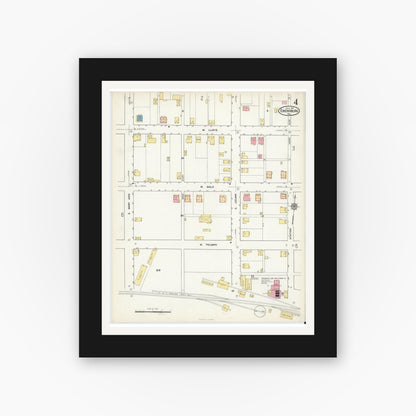 Old map wall art mockup — black gallery frame with white mat — Sanborn Fire Insurance Map from Ebensburg, Cambria County, Pennsylvania (1916), Sheet #0004