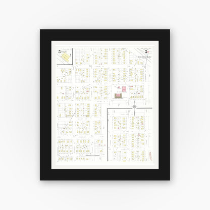 Old map wall art mockup — black gallery frame with white mat — Sanborn Fire Insurance Map from Eagle Grove, Wright County, Iowa (1933), Sheet #0005