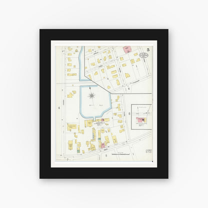 Old map wall art mockup — black gallery frame with white mat — Sanborn Fire Insurance Map from Hudson, Middlesex County, Massachusetts (1903), Sheet #0005