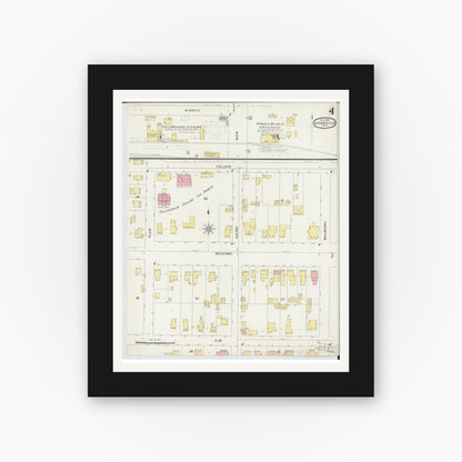 Old map wall art mockup — black gallery frame with white mat — Sanborn Fire Insurance Map from Granville, Licking County, Ohio (1896), Sheet #0004