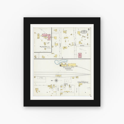 Old map wall art mockup — black gallery frame with white mat — Sanborn Fire Insurance Map from Crockett, Houston County, Texas (1896), Sheet #0003