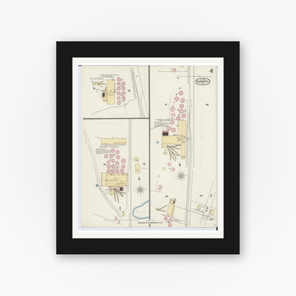 Old map wall art mockup — black gallery frame with white mat — Sanborn Fire Insurance Map from Toronto, Jefferson County, Ohio (1892), Sheet #0004