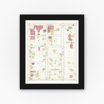 Old map wall art mockup — black gallery frame with white mat — Sanborn Fire Insurance Map from Lenoir, Caldwell County, North Carolina (1921), Sheet #0005