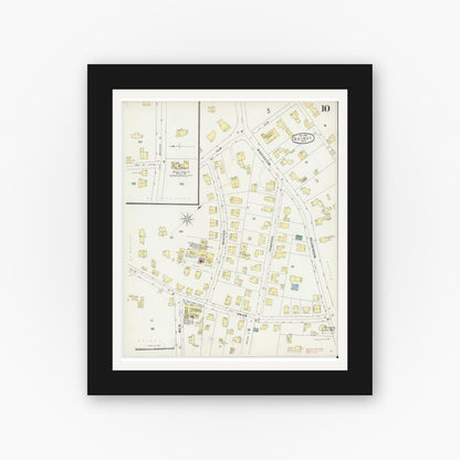 Old map wall art mockup — black gallery frame with white mat — Sanborn Fire Insurance Map from Quincy, Norfolk County, Massachusetts (1896), Sheet #0010