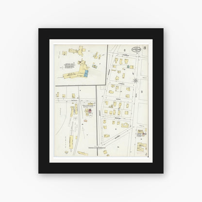 Old map wall art mockup — black gallery frame with white mat — Sanborn Fire Insurance Map from Stoneham, Middlesex County, Massachusetts (1897), Sheet #0008