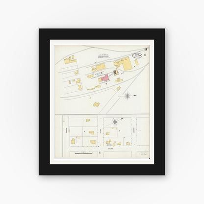 Old map wall art mockup — black gallery frame with white mat — Sanborn Fire Insurance Map from Live Oak, Suwanee County, Florida (1906), Sheet #0009