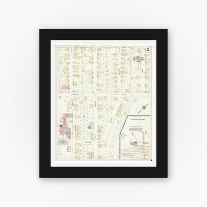 Old map wall art mockup — black gallery frame with white mat — Sanborn Fire Insurance Map from Nelsonville, Athens County, Ohio (1914), Sheet #0005