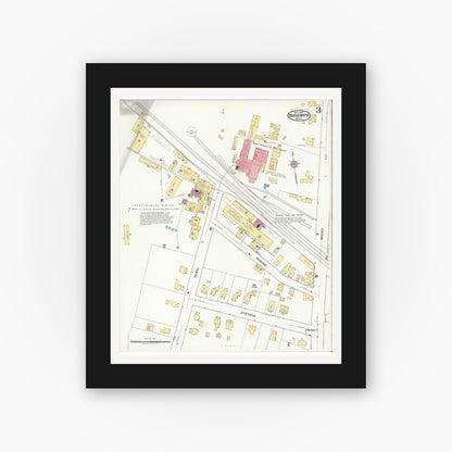 Old map wall art mockup — black gallery frame with white mat — Sanborn Fire Insurance Map from Bridgewater, Plymouth County, Massachusetts (1921), Sheet #0003