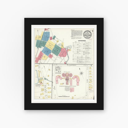 Old map wall art mockup — black gallery frame with white mat — Sanborn Fire Insurance Map from Hackettstown, Warren County, New Jersey (1909) - Complete Map Set
