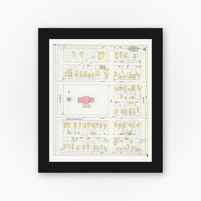 Old map wall art mockup — black gallery frame with white mat — Sanborn Fire Insurance Map from Traverse City, Grand Traverse County, Michigan (1899), Sheet #0006