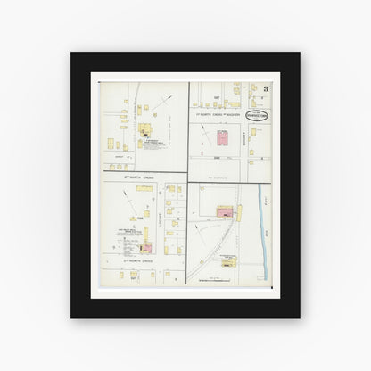 Old map wall art mockup — black gallery frame with white mat — Sanborn Fire Insurance Map from Shawneetown, Gallatin County, Illinois (1893), Sheet #0003