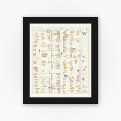 Old map wall art mockup — black gallery frame with white mat — Sanborn Fire Insurance Map from Muncy, Lycoming County, Pennsylvania (1901), Sheet #0002
