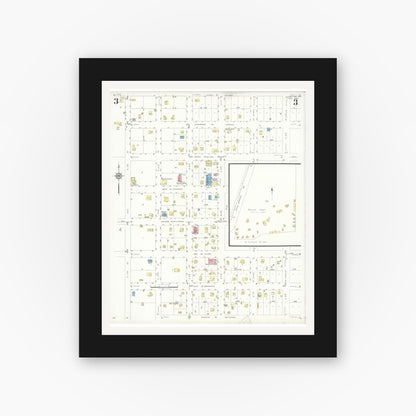 Old map wall art mockup — black gallery frame with white mat — Sanborn Fire Insurance Map from Junction, Kimble County, Texas (1933), Sheet #0003