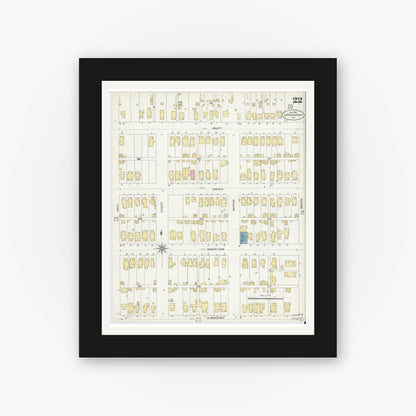 Old map wall art mockup — black gallery frame with white mat — Sanborn Fire Insurance Map from Logansport, Cass County, Indiana (1906), Sheet #0022