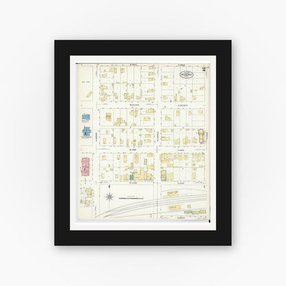 Old map wall art mockup — black gallery frame with white mat — Sanborn Fire Insurance Map from Bessemer, Gogebic County, Michigan (1908), Sheet #0002
