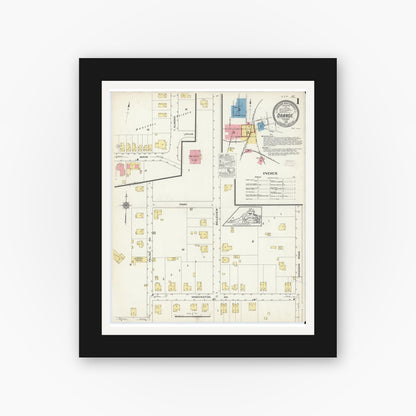 Old map wall art mockup — black gallery frame with white mat — Sanborn Fire Insurance Map from Orange, Orange County, Virginia (1915) - Complete Map Set