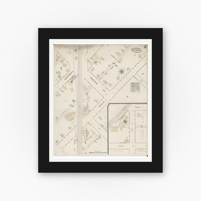 Old map wall art mockup — black gallery frame with white mat — Sanborn Fire Insurance Map from Dwight, Livingston County, Illinois (1885), Sheet #0002