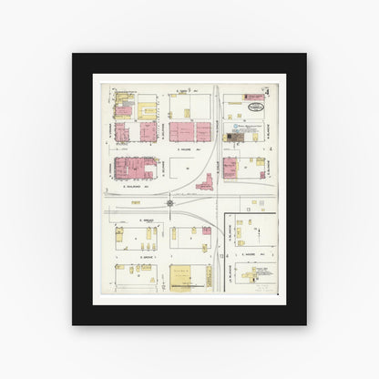 Old map wall art mockup — black gallery frame with white mat — Sanborn Fire Insurance Map from Terrell, Kaufman County, Texas (1921), Sheet #0004