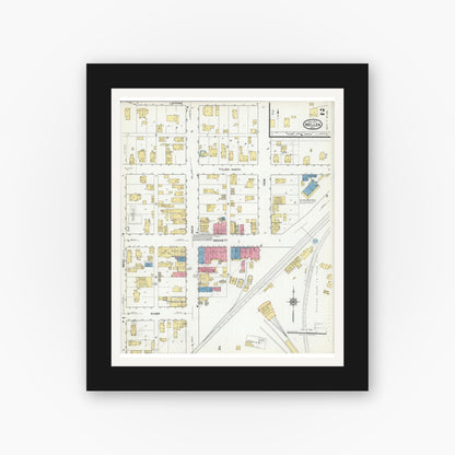 Old map wall art mockup — black gallery frame with white mat — Sanborn Fire Insurance Map from Mellen, Ashland County, Wisconsin (1917), Sheet #0002