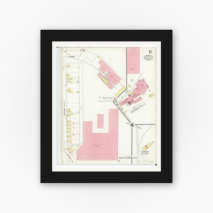 Old map wall art mockup — black gallery frame with white mat — Sanborn Fire Insurance Map from Xenia, Greene County, Ohio (1910), Sheet #0017