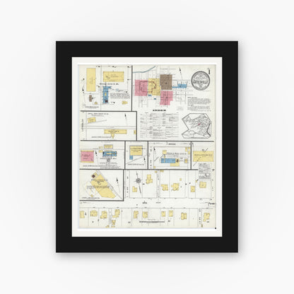 Old map wall art mockup — black gallery frame with white mat — Sanborn Fire Insurance Map from Gatesville, Coryell County, Texas (1920) - Complete Map Set