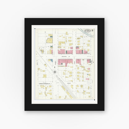 Old map wall art mockup — black gallery frame with white mat — Sanborn Fire Insurance Map from West Branch, Ogemaw County, Michigan (1909), Sheet #0003