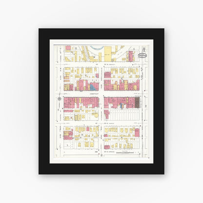 Old map wall art mockup — black gallery frame with white mat — Sanborn Fire Insurance Map from Virginia, Saint Louis County, Minnesota (1921), Sheet #0007