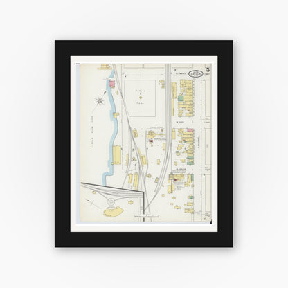 Old map wall art mockup — black gallery frame with white mat — Sanborn Fire Insurance Map from Cadillac, Wexford County, Michigan (1895), Sheet #0005