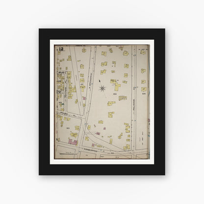 Old map wall art mockup — black gallery frame with white mat — Sanborn Fire Insurance Map from Yonkers, Westchester County, New York (1886), Sheet #0012