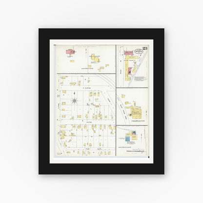 Old map wall art mockup — black gallery frame with white mat — Sanborn Fire Insurance Map from Warren, Trumbull County, Ohio (1908), Sheet #0023
