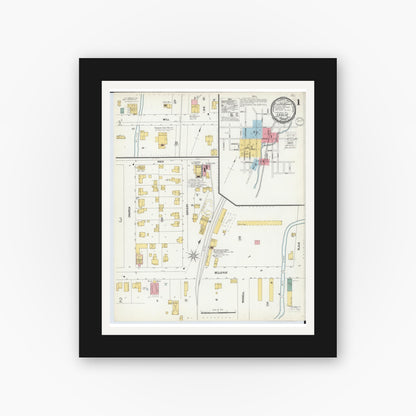 Old map wall art mockup — black gallery frame with white mat — Sanborn Fire Insurance Map from Leslie, Ingham County, Michigan (1900) - Complete Map Set