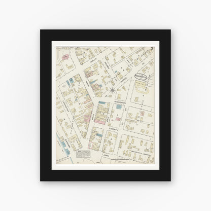 Old map wall art mockup — black gallery frame with white mat — Sanborn Fire Insurance Map from Marinette, Marinette County, Wisconsin (1884), Sheet #0003