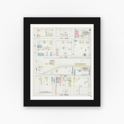 Old map wall art mockup — black gallery frame with white mat — Sanborn Fire Insurance Map from Austin, Travis County, Texas (1889), Sheet #0009