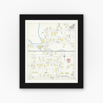 Old map wall art mockup — black gallery frame with white mat — Sanborn Fire Insurance Map from Hudson, Middlesex County, Massachusetts (1909), Sheet #0013