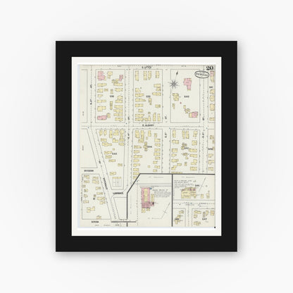 Old map wall art mockup — black gallery frame with white mat — Sanborn Fire Insurance Map from Oswego, Oswego County, New York (1890), Sheet #0020