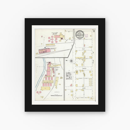 Old map wall art mockup — black gallery frame with white mat — Sanborn Fire Insurance Map from Darlington, Beaver County, Pennsylvania (1906), Sheet #0001