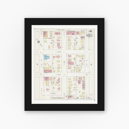 Old map wall art mockup — black gallery frame with white mat — Sanborn Fire Insurance Map from Mankato, Blue Earth County, Minnesota (1914), Sheet #0015
