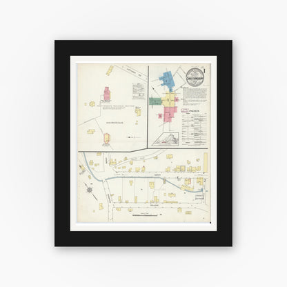 Old map wall art mockup — black gallery frame with white mat — Sanborn Fire Insurance Map from Christiansburg, Montgomery County, Virginia (1913), Sheet #0001