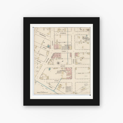 Old map wall art mockup — black gallery frame with white mat — Sanborn Fire Insurance Map from Montague, Muskegon County, Michigan (1883), Sheet #0002