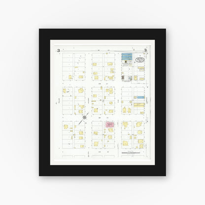 Old map wall art mockup — black gallery frame with white mat — Sanborn Fire Insurance Map from Pecos, Reeves County, Texas (1927), Sheet #0003