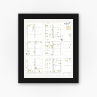Old map wall art mockup — black gallery frame with white mat — Sanborn Fire Insurance Map from Marysville, Yuba County, California (1909), Sheet #0005