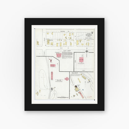 Old map wall art mockup — black gallery frame with white mat — Sanborn Fire Insurance Map from Caspian, Iron County, Michigan (1922), Sheet #0005