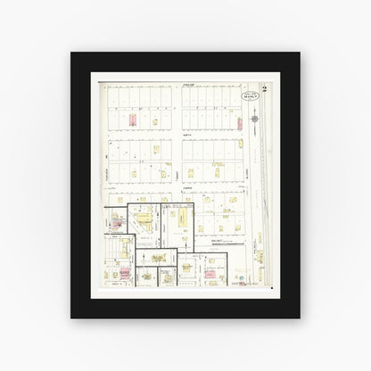 Old map wall art mockup — black gallery frame with white mat — Sanborn Fire Insurance Map from Manly, Worth County, Iowa (1914), Sheet #0002