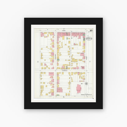 Old map wall art mockup — black gallery frame with white mat — Sanborn Fire Insurance Map from Washington, Washington County, Pennsylvania (1900), Sheet #0010