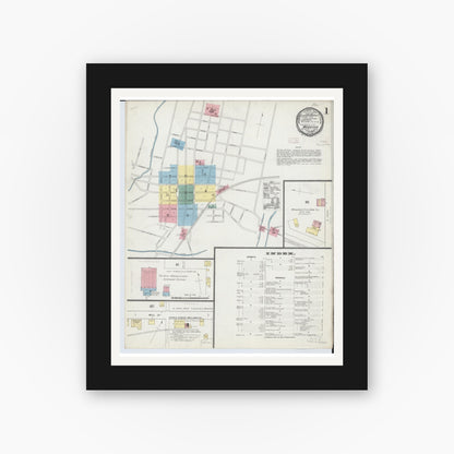 Old map wall art mockup — black gallery frame with white mat — Sanborn Fire Insurance Map from Wooster, Wayne County, Ohio (1892) - Complete Map Set
