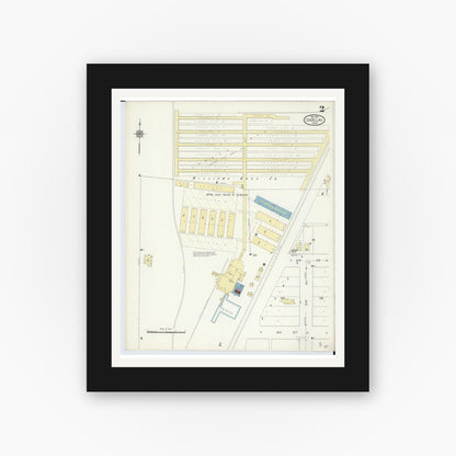 Old map wall art mockup — black gallery frame with white mat — Sanborn Fire Insurance Map from Cadillac, Wexford County, Michigan (1914), Sheet #0002