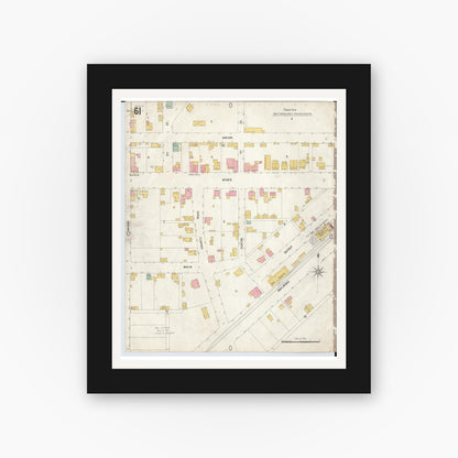 Old map wall art mockup — black gallery frame with white mat — Sanborn Fire Insurance Map from Hamilton, Butler County, Ohio (1899), Sheet #0061