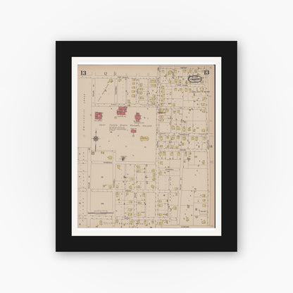 Old map wall art mockup — black gallery frame with white mat — Sanborn Fire Insurance Map from Commerce, Hunt County, Texas (1922), Sheet #0013