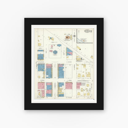 Old map wall art mockup — black gallery frame with white mat — Sanborn Fire Insurance Map from Coleman, Coleman County, Texas (1916), Sheet #0002