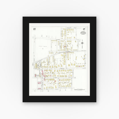 Old map wall art mockup — black gallery frame with white mat — Sanborn Fire Insurance Map from Tyler, Smith County, Texas (1928), Sheet #0017